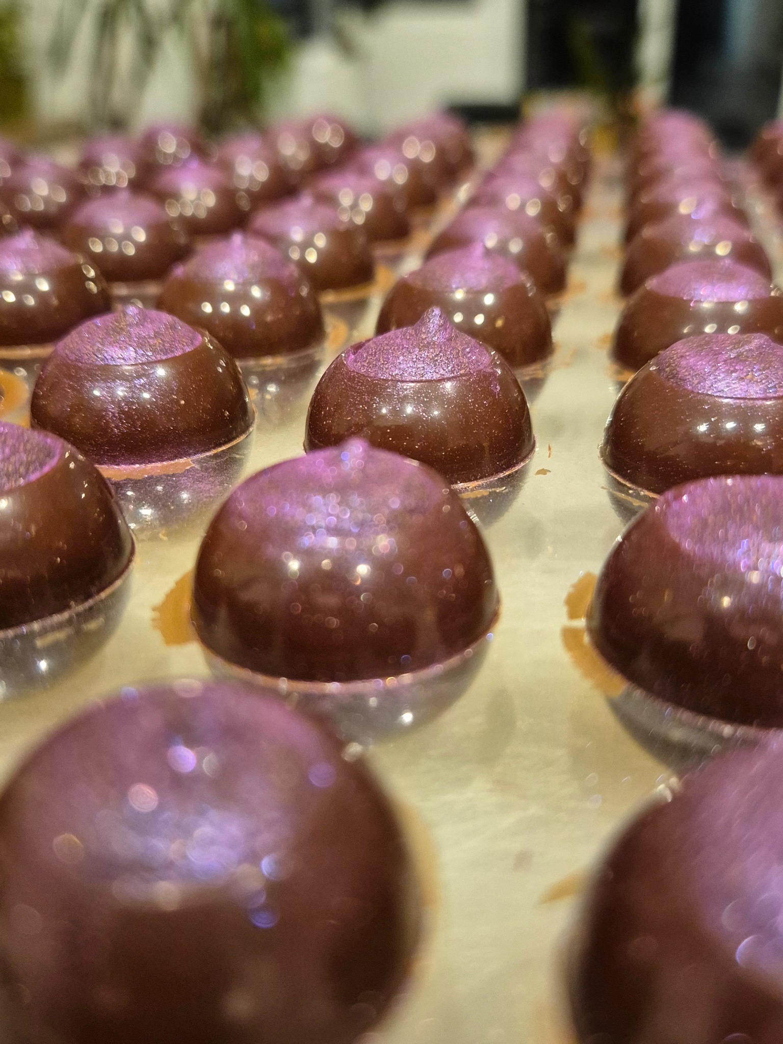 Pralinés chocolatés alignés avec soin